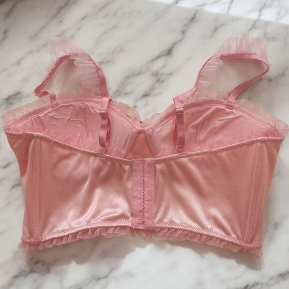 Luv Me Tender Satin Pink Ruffled Bra Top by Sugar Thrillz – Soft Spell Edition - Picture 3 of 4